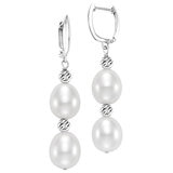 14KT White Gold Cultured Freshwater Pearls With Multi-Cut Gold Bead Drop Earrings