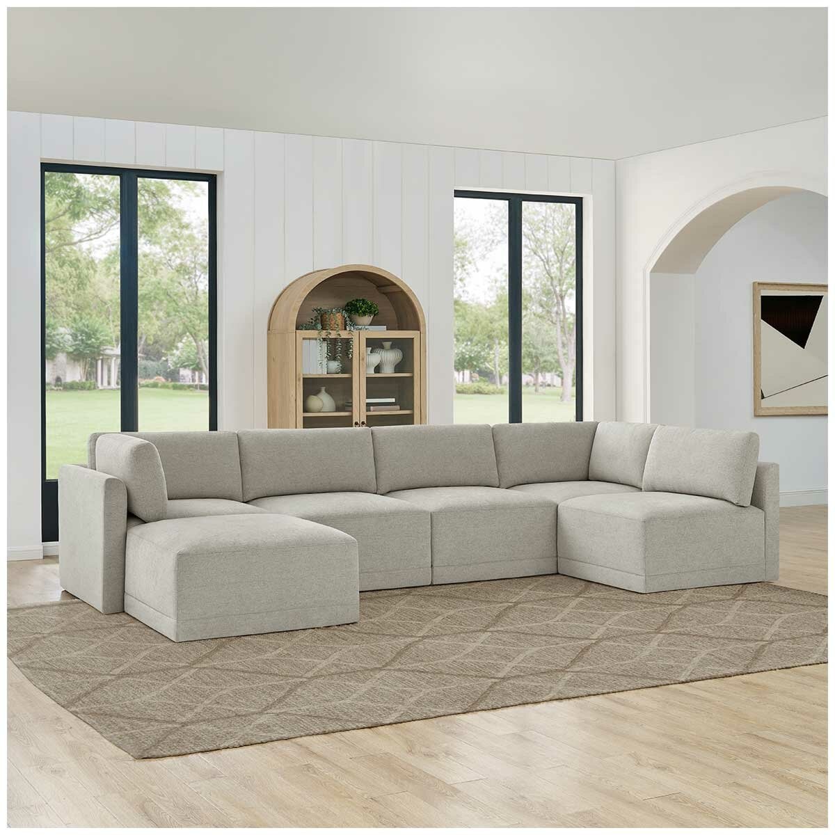 Thomasville 6PC Fabric Modular Sectional with Ottoman Light Grey