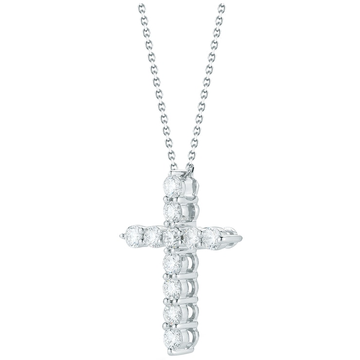 18KT White Gold Round Brilliant Cut 1.00CTW Diamond Cross Pendant