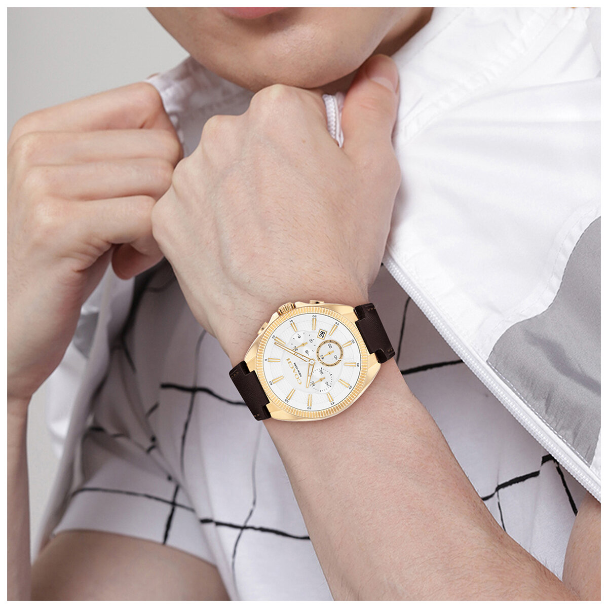 Coach Jackson Brown Leather Strap White Dial Men's Watch 14602746