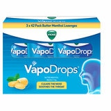 Vicks Vapodrops Butter Menthol Cough Cold 3 x 42 Pack Lozenges