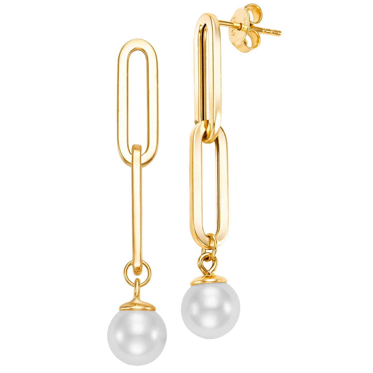 14KT Yellow Gold Freshwater Cultured Pearl Paperclip Earrings 8-9mm