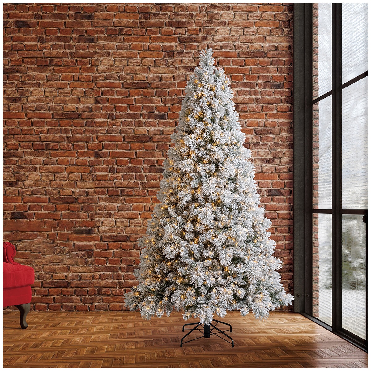 Pre-Lit Glitter Flocked Cashmere Artificial Christmas Tree 2.29 m