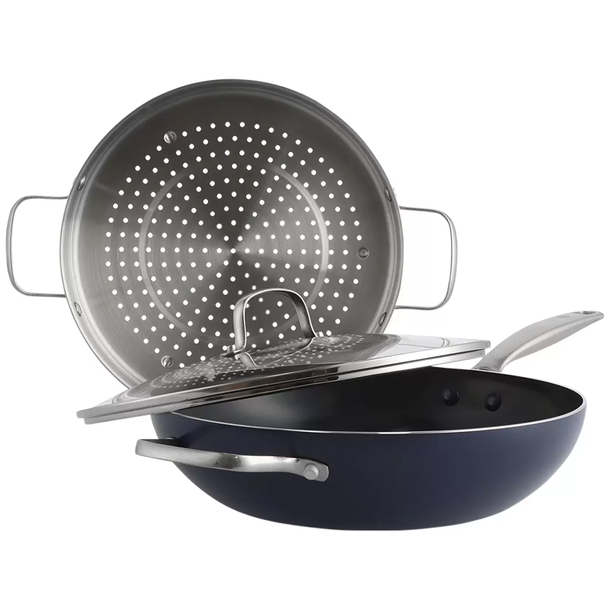 Blue Diamond Wok With Steamer and Lid 30cm