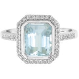 18KT White Gold 0.18ctw Round Diamond Aquamarine Centre Ring