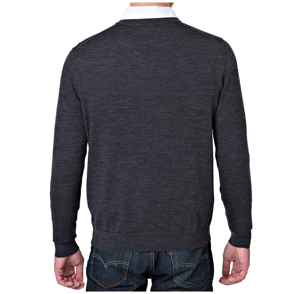 Men's Rough Dress V-Neck Merino Wool Blend Sweater - Charcoal