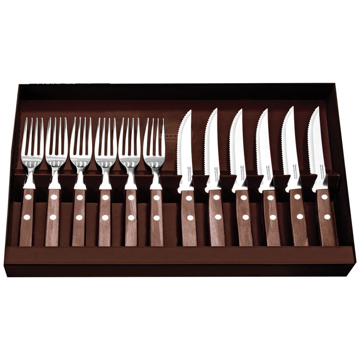 Tramontina Polywood Jumbo Steak Knife and Fork Cutlery Set 12pc