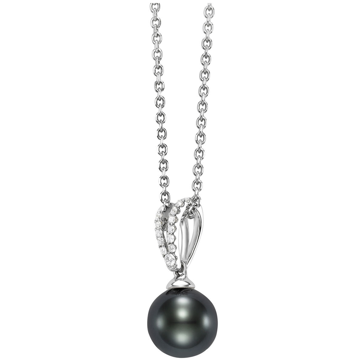 18KT White Gold 0.08ctw Diamond Cultured Tahitian Pearl Pendant