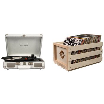 Crosley Cruiser Deluxe Portable Turntable White Sand with Free Record Storage Crate