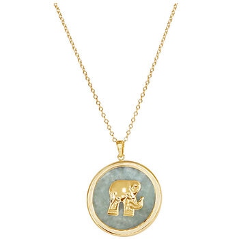 14KT Yellow Gold Natural Colour Jade Elephant Pendant Necklace 43cm