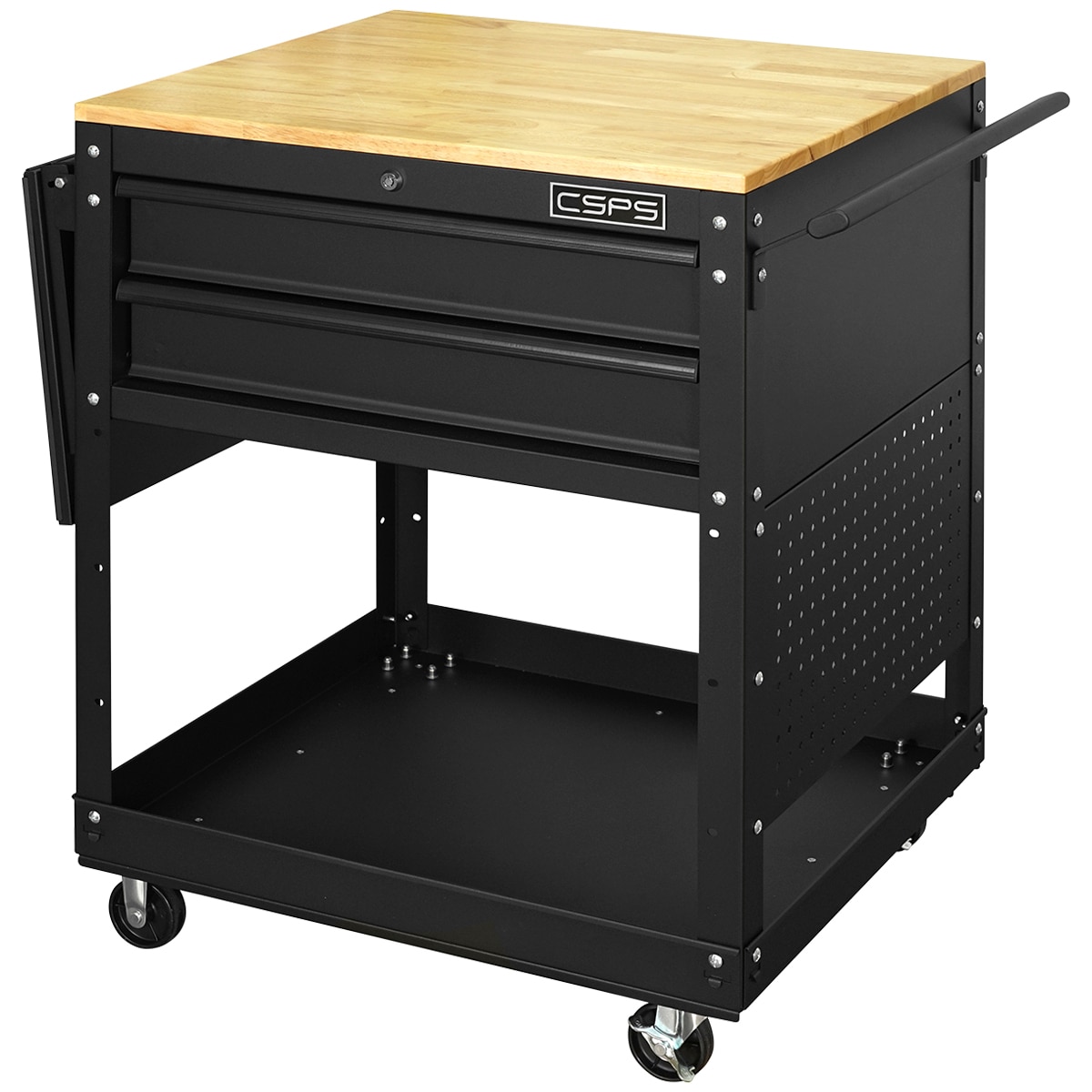 CSPS Tool Cart Rubber wood work Surface (68.6CM) 2 Drawer