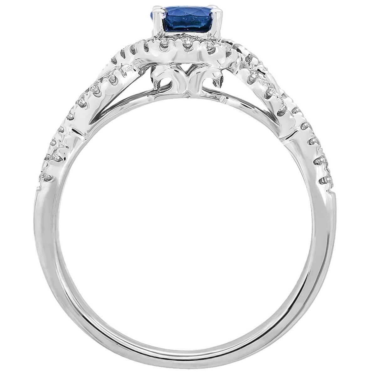 18KT White Gold 0.28ctw Diamond And Oval Sapphire Ring