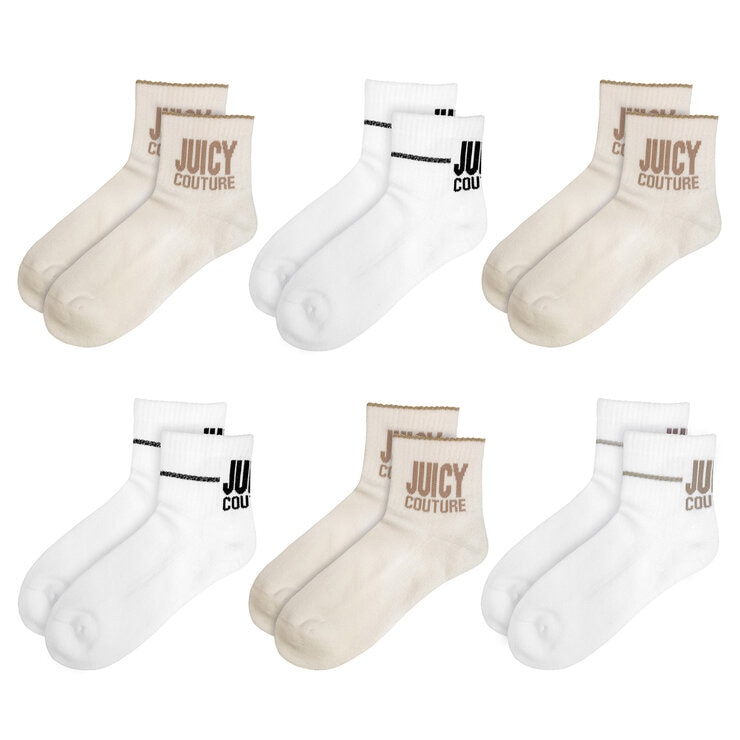 Juicy Couture Quarter Crew Women's Sock 6 Pack White/Cream Juicy Couture Quarter Crew Women's Sock 6 Pack White/Cream