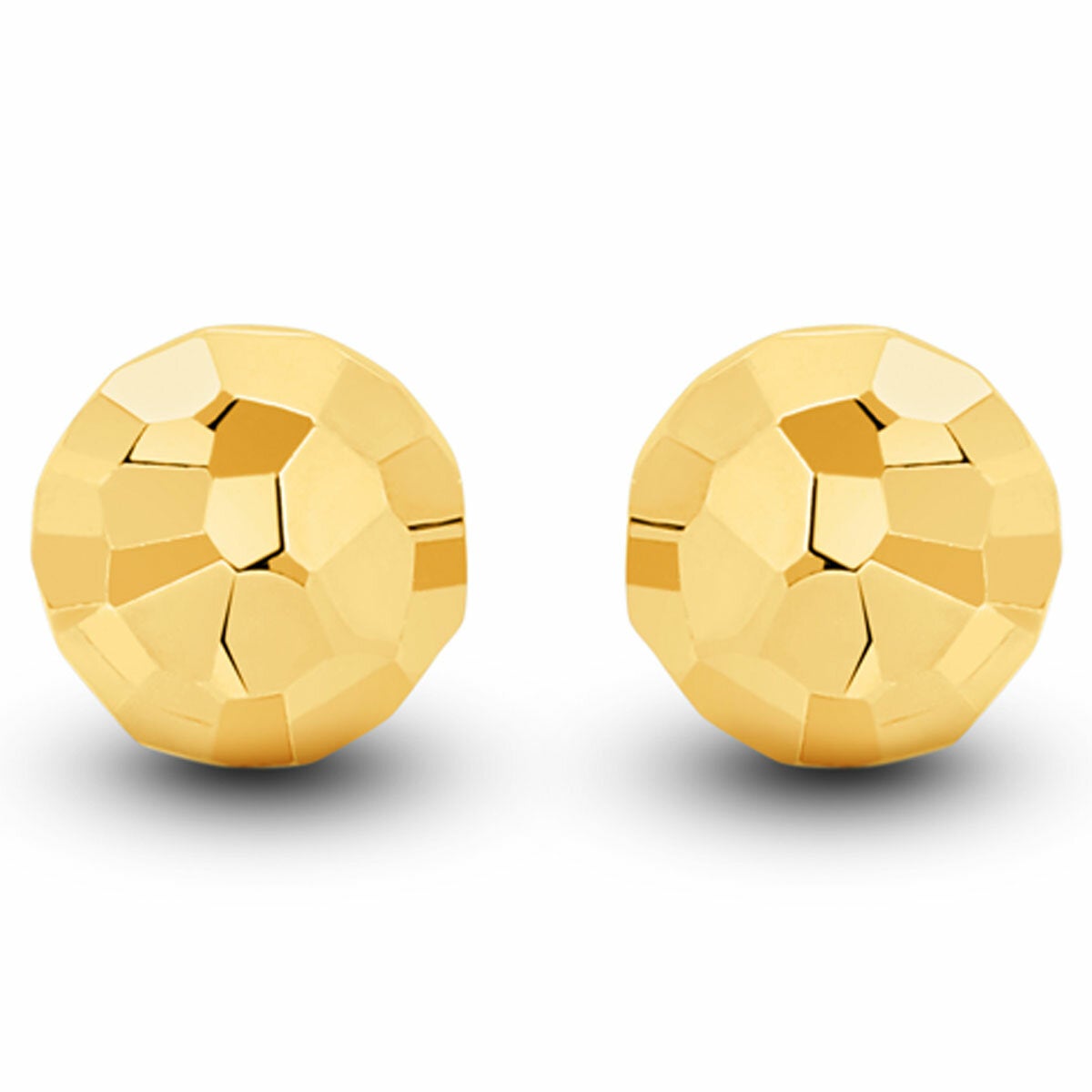 18K Yellow Gold Diamond Cut Ball Stud Earrings
