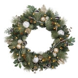 Pre-Lit Decorated Wreath White Gold 76.2 cm