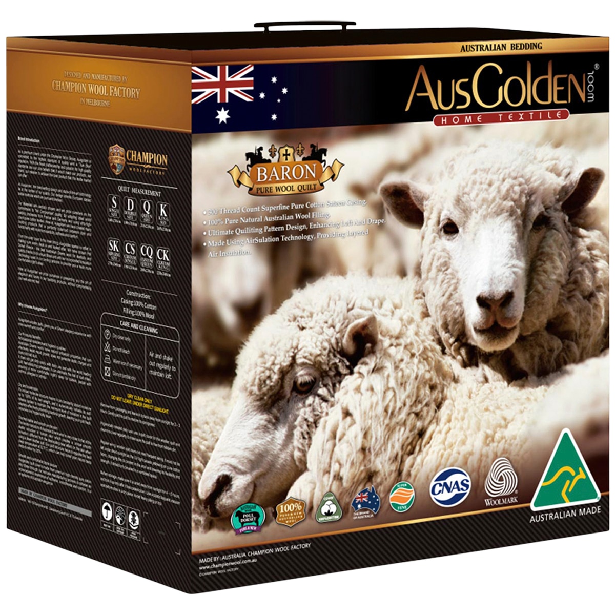 Ausgolden Baron Cotton Sateen & Pure Wool All Season Quilt Single