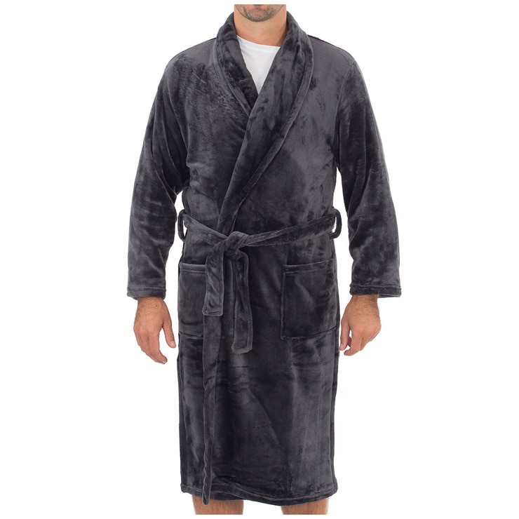Gloster Men's Fleece Shawl Collar Robe Steel | Costco Australia