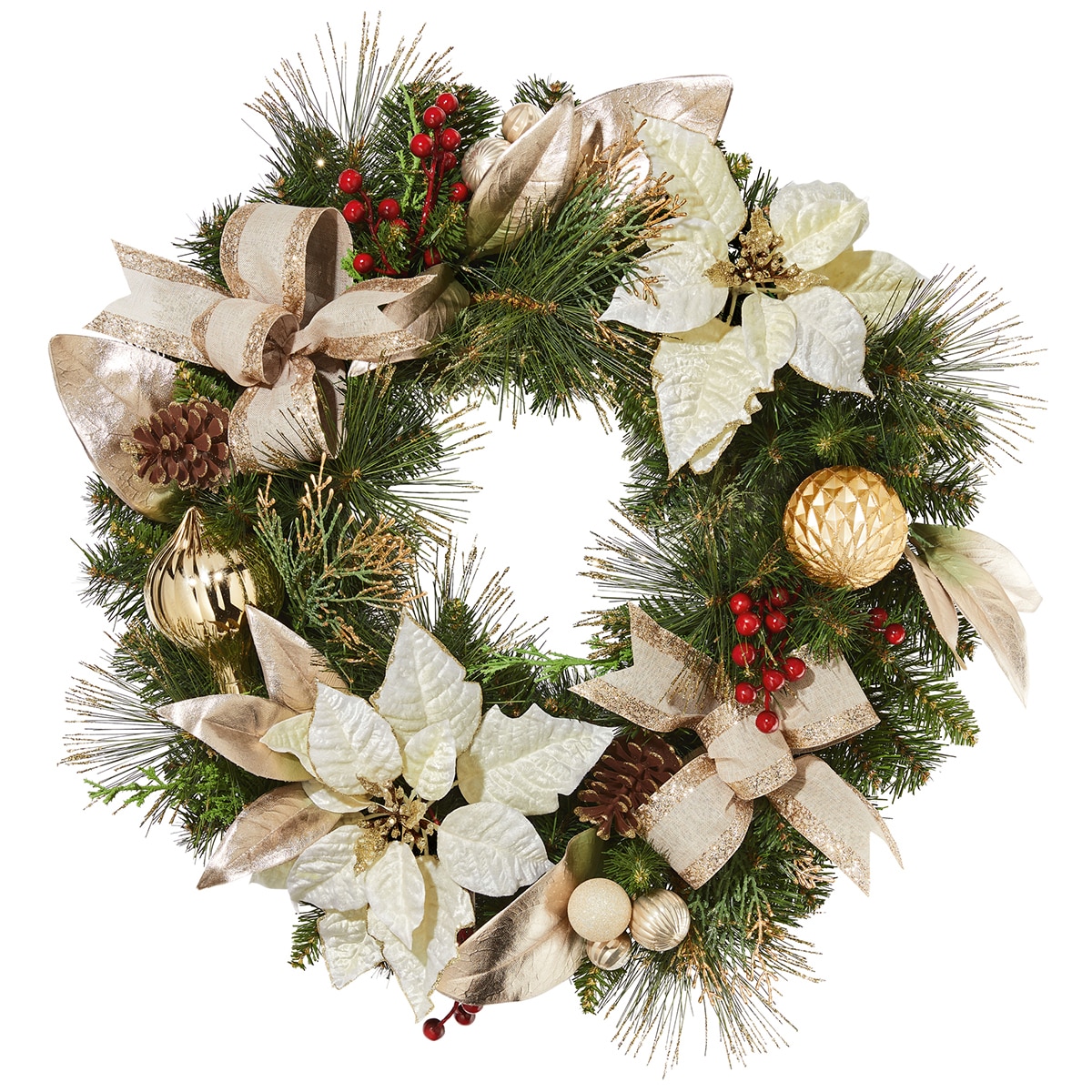 24 in. Decorated Wreath - White/Gold