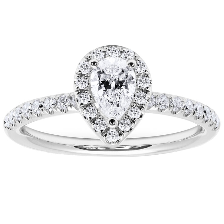 18KT White Gold 0.73ctw Diamond Pear Centre Halo Ring