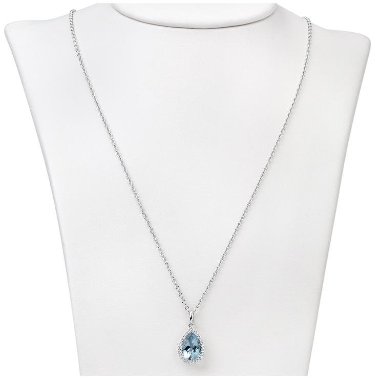 18KT White Gold Aquamarine and Diamond Pendant Costco Australia