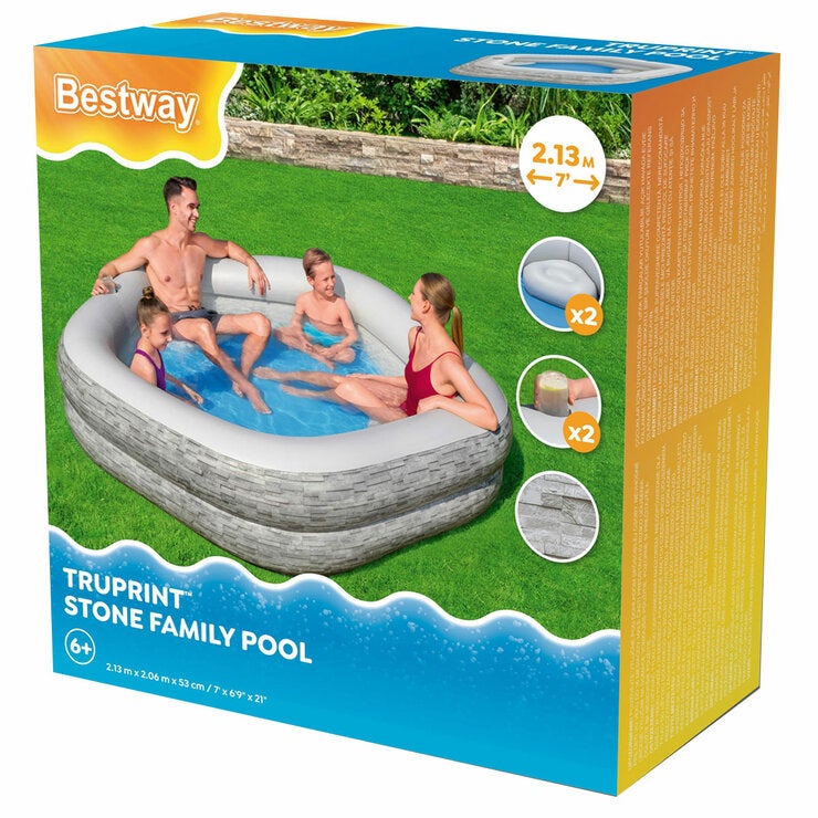 Bestway TruPrint Stone Inflatable 2.13 m x 2.06 m x 53 cm Family Pool Bestway TruPrint Stone Inflatable 2.13 m x 2.06 m x 53 cm Family Pool