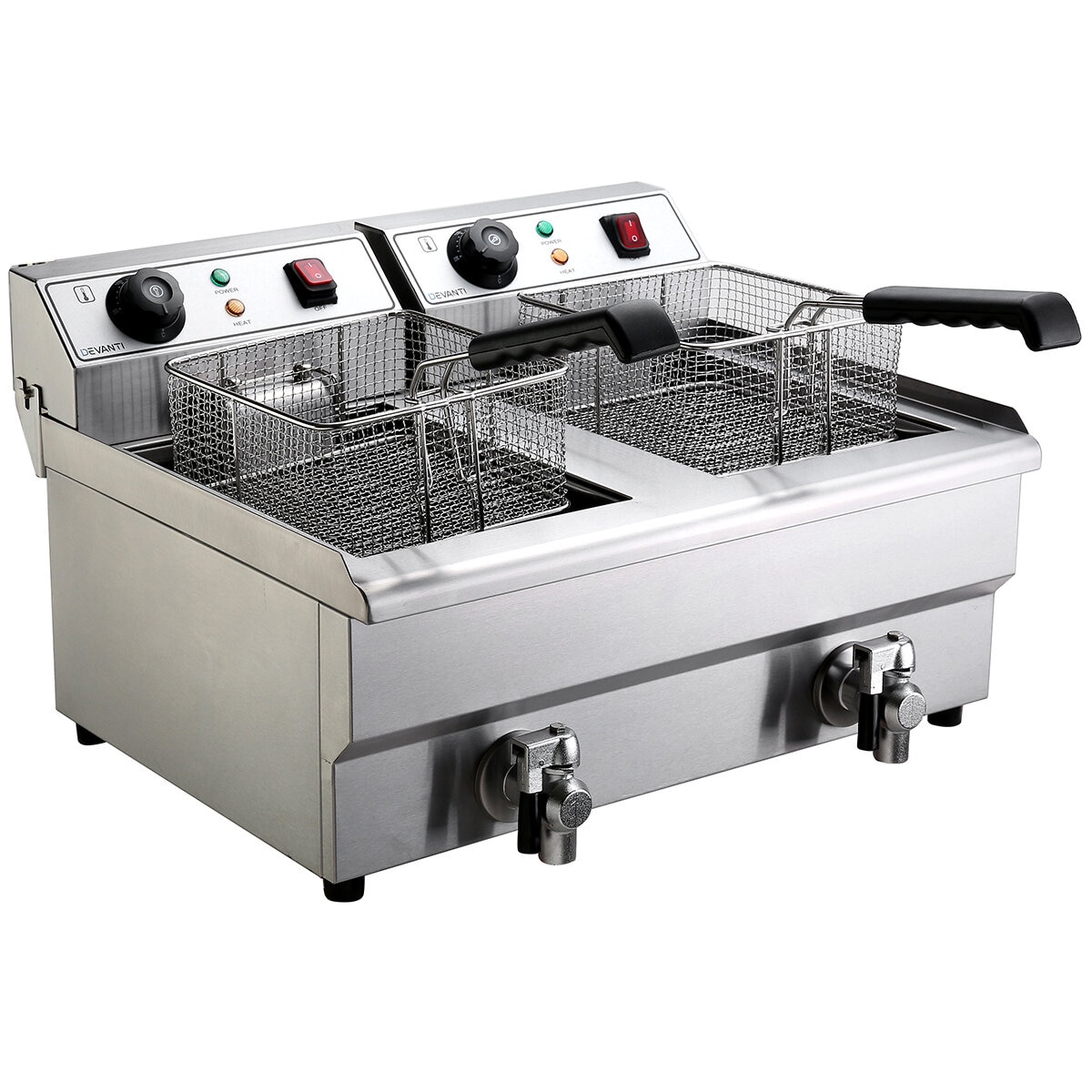 Devanti Electric Commercial Chip Cooker Deep Fryer Twin Frying Basket Countertop 20 Litre