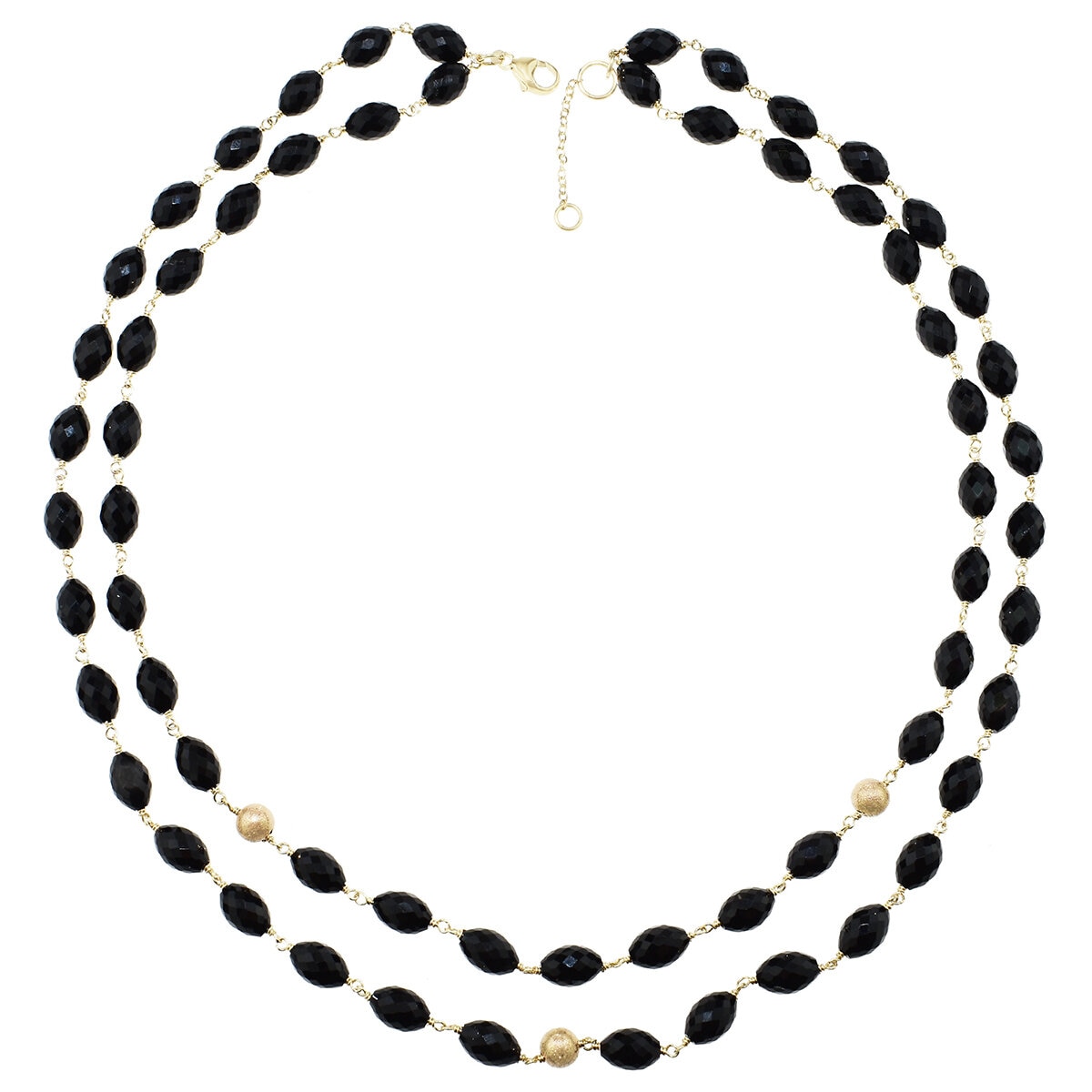 14KT Yellow Gold Faceted Black Onyx 2 Row Layered Necklace
