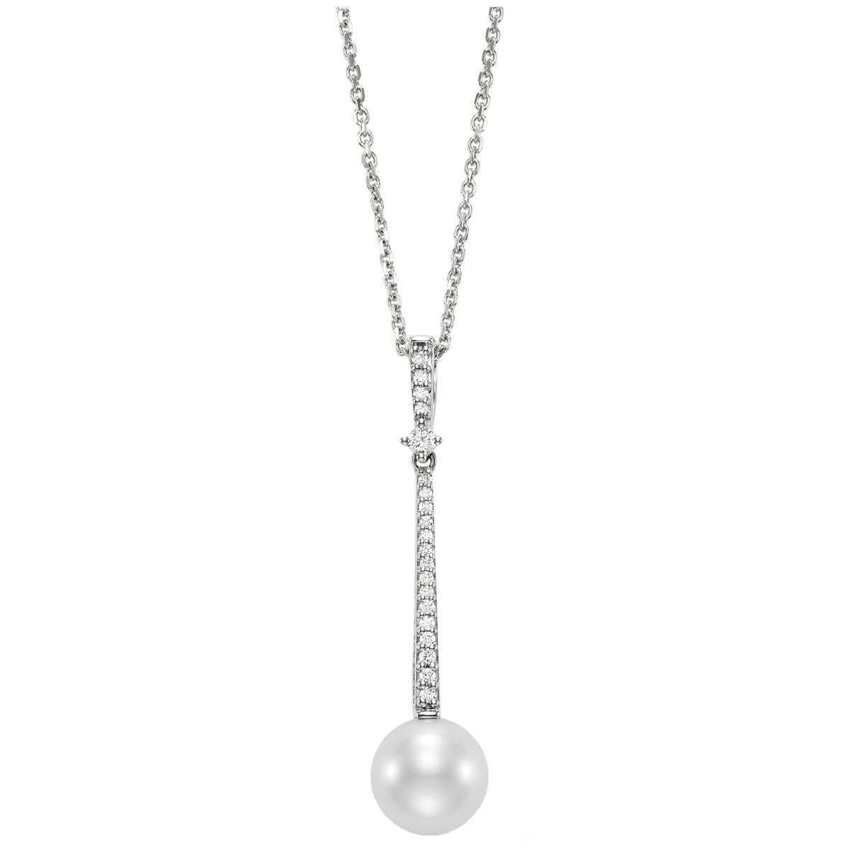 18KT White Gold 0.11ctw Diamond Cultured Freshwater Pearl Pendant