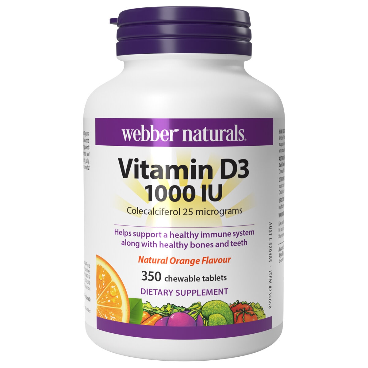 Webber Naturals Chewable Vitamin D3 1000IU 350 Tablets