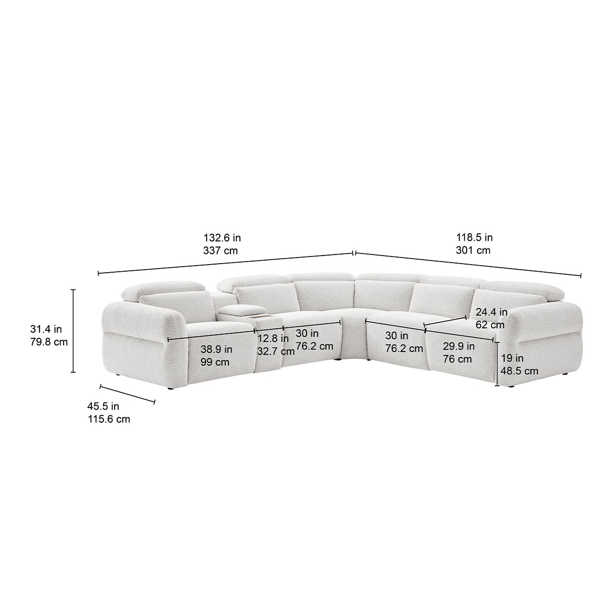 Aiden & Ivy Fabric Power Reclining Sectional With Power Headrests
