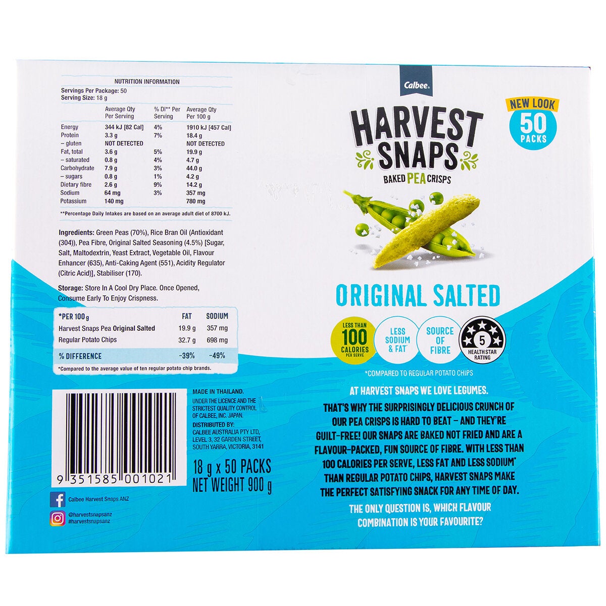 Calbee Harvest Snaps Baked Pea Crisps 50 x 18g Calbee Harvest Snaps Baked Pea Crisps 50 x 18g