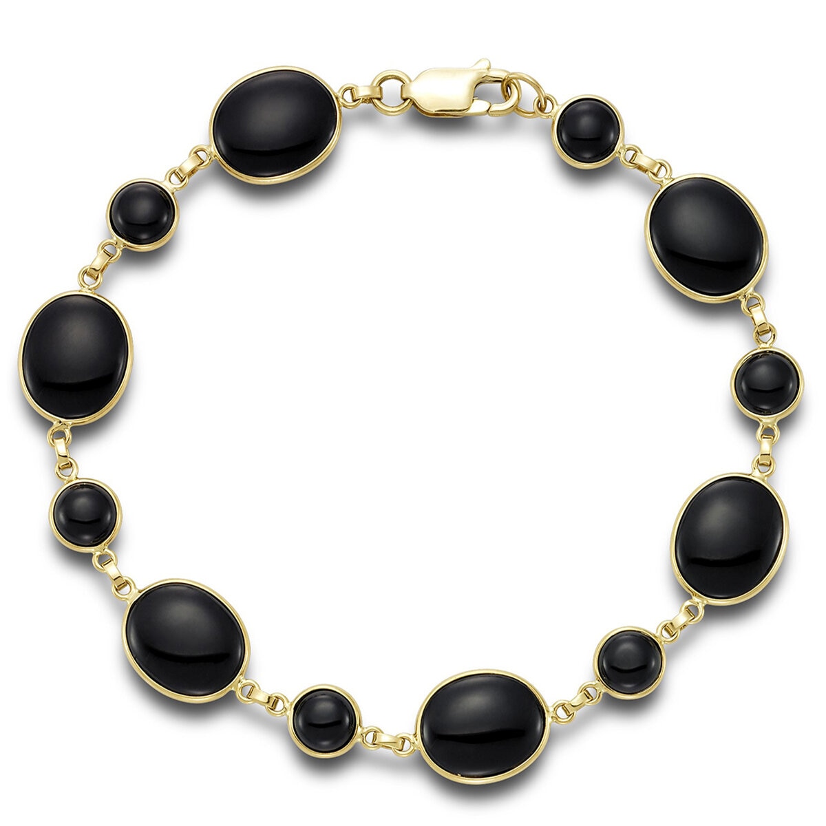 14KT Yellow Gold Black Onyx Bezel Link Bracelet