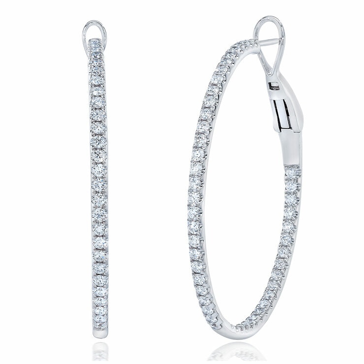 18KT White Gold VS2 I 1.60ctw Diamond Hoop Earrings 18KT White Gold VS2 I 1.60ctw Diamond Hoop Earrings