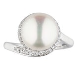 14KT White Gold 10MM Freshwater Cultured Pearl 0.19CTW Diamond Ring