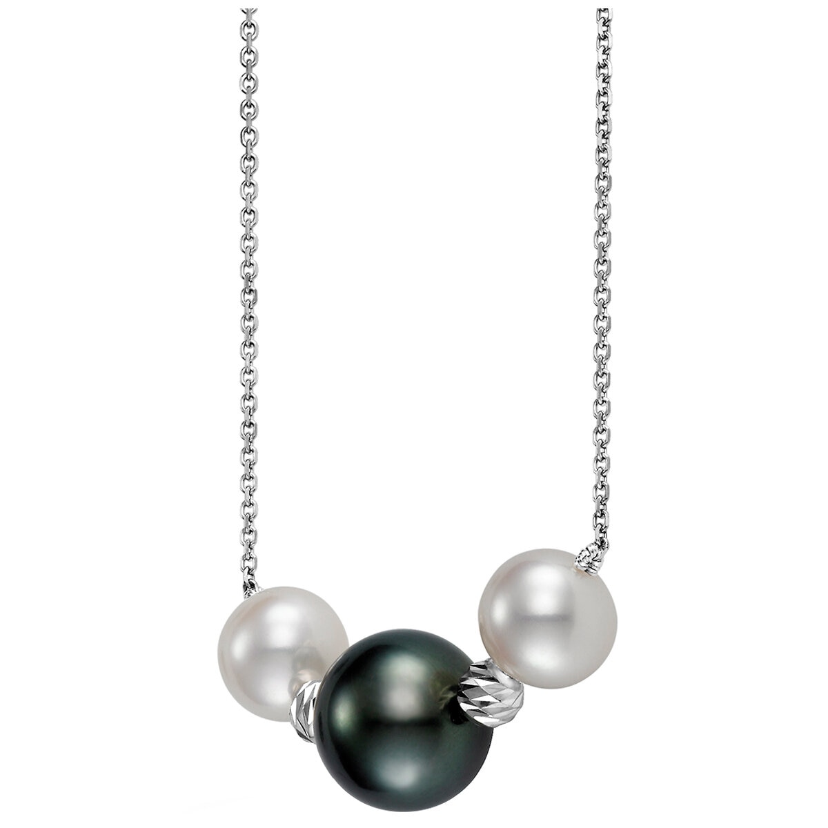 14KT White Gold 8-9mm Cultured Freshwater And 10-11mm Cultured Saltwater Tahitian Pearls And Diamond Cut Bead Necklace
