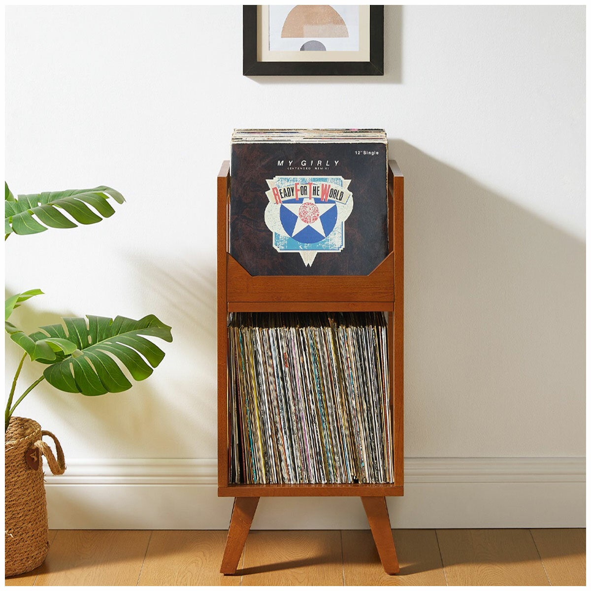 Crosley Asheville Record Player Stand, Storage for Vinyl Records - Walnut