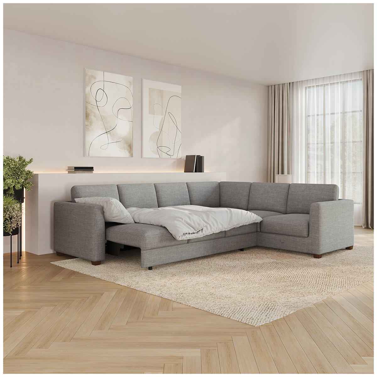 Thomasville 3 Piece Fabric Convertible Sectional With Storage Seat