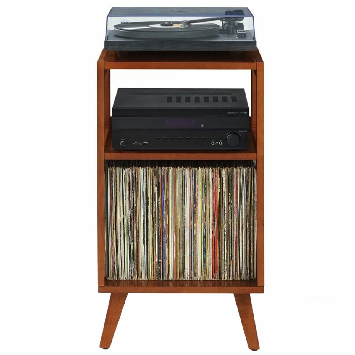 Crosley Asheville Record Player Stand, Storage for Vinyl Records - Walnut