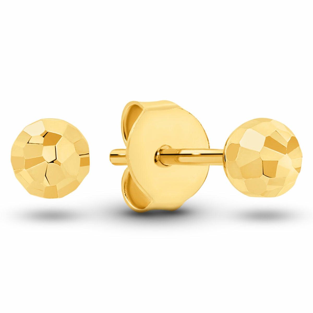 18K Yellow Gold Diamond Cut Ball Stud Earrings