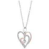 18KT Two Tone 0.18ctw Diamond Double Heart Pendant Necklace