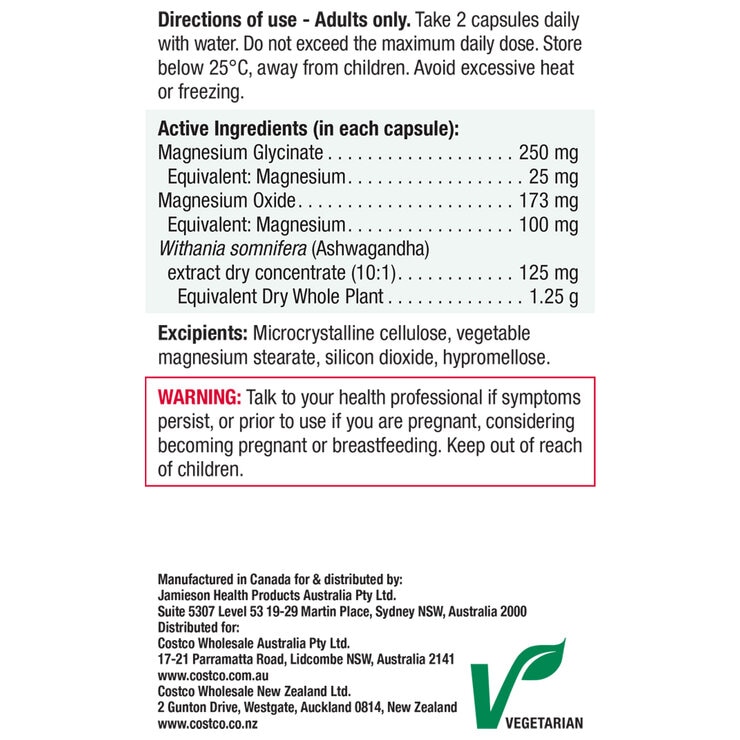 Jamieson Magnesium + Ashawaganda 240 capsules Jamieson Magnesium + Ashawaganda 240 capsules