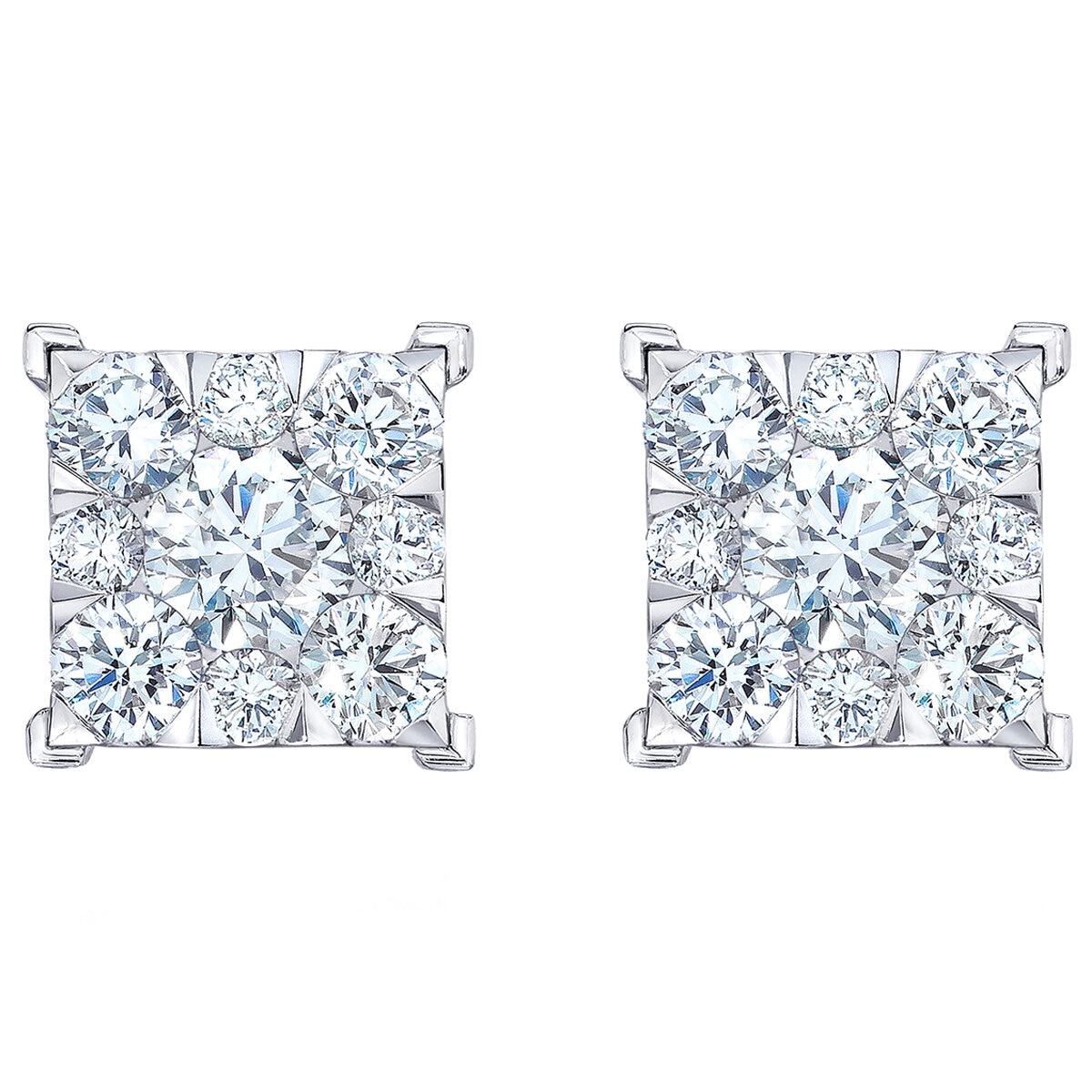 18KT White Gold 0.70ctw Round Brilliant Cut Diamond Square Earrings