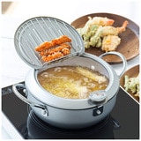 Yoshikawa Mirakutei III deep-frying pan with hinged lid 20cm integrated thermometer
