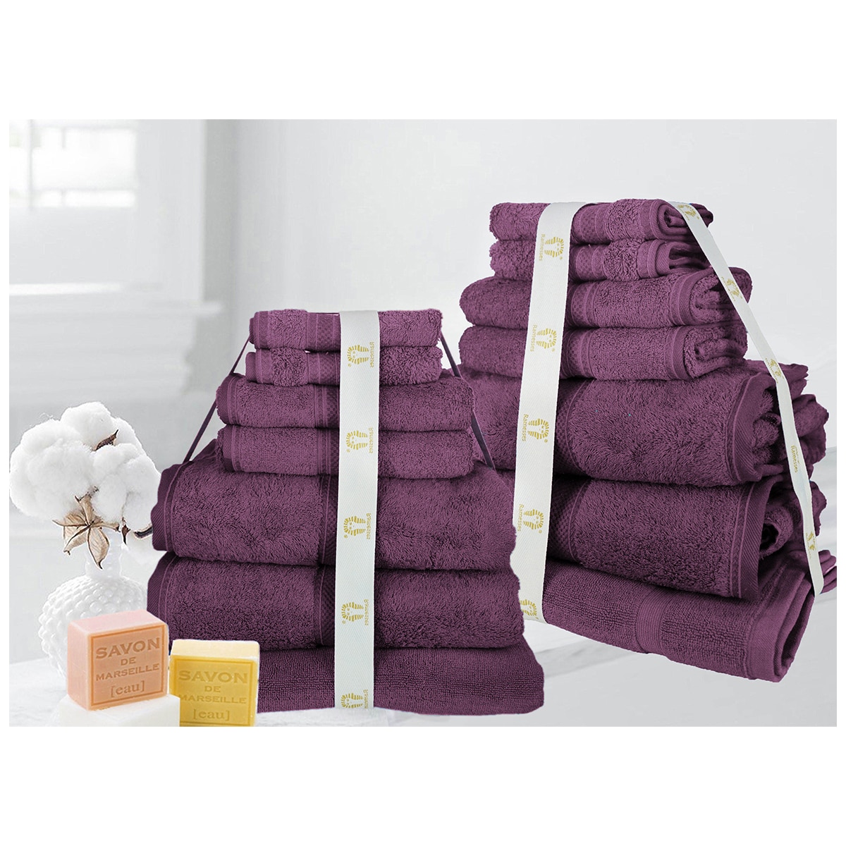 Kingtex Ramesses 100% Cotton Bath Sheet Sets 14 piece - Aubergene