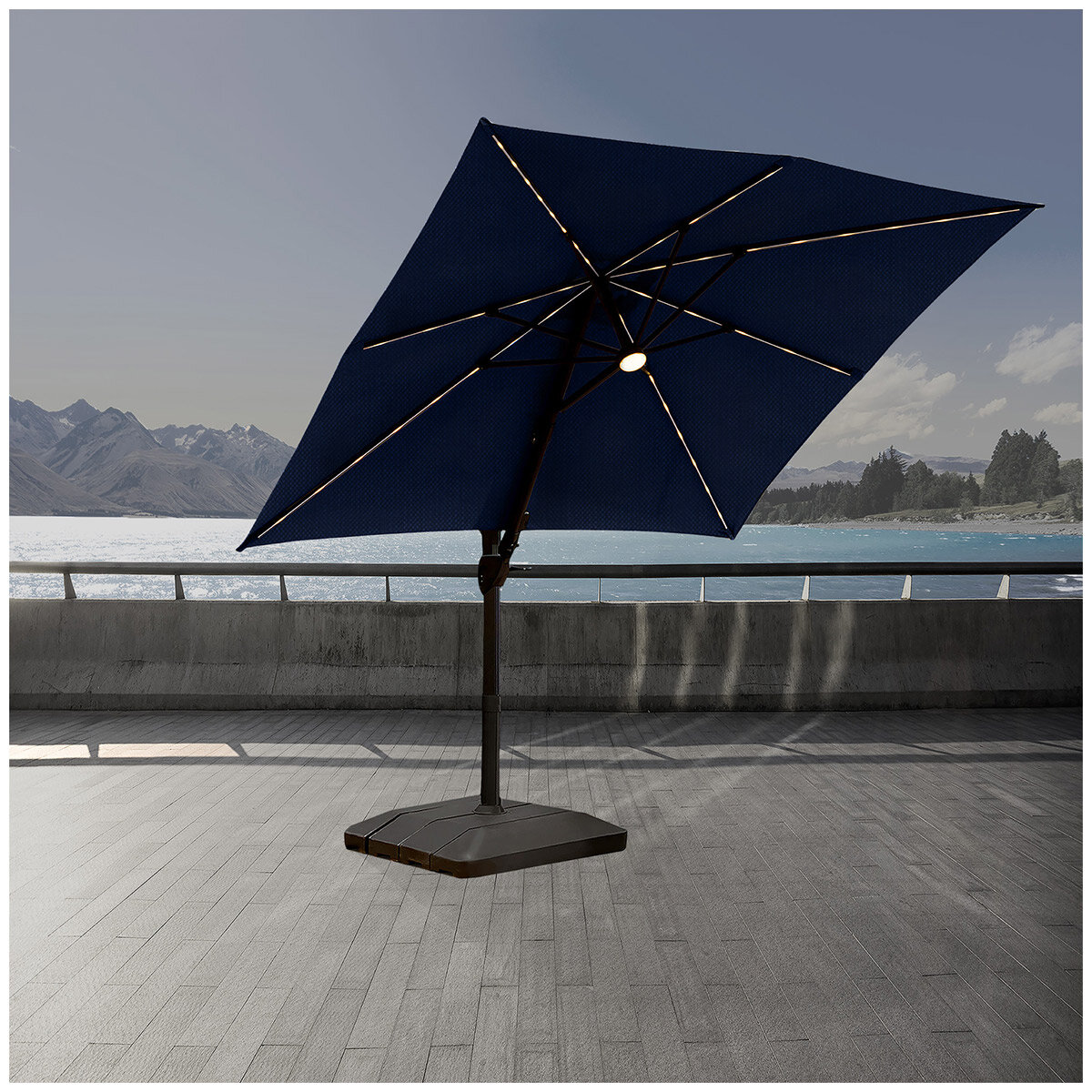 Atleisure Solar Led Cantilever Umbrella 10FT with Base Indigo