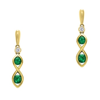 18KT Yellow Gold 0.05ctw Diamond Lab Emerald Earring