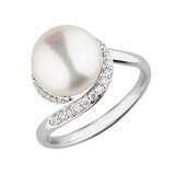 14KT White Gold 10MM Freshwater Cultured Pearl 0.19CTW Diamond Ring