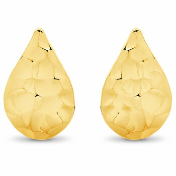 24KT Yellow Gold Hammered Teardrop Studs