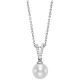 18KT White Gold 0.08ctw Diamond White Cultured Pearl Pendant