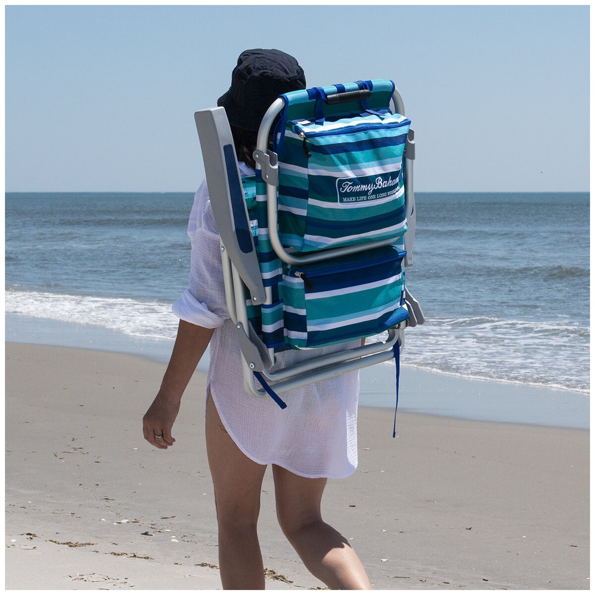 Tommy Bahama 5 position Aluminum Backpack Beach Chair 2 Pack Blue & Green Strip
